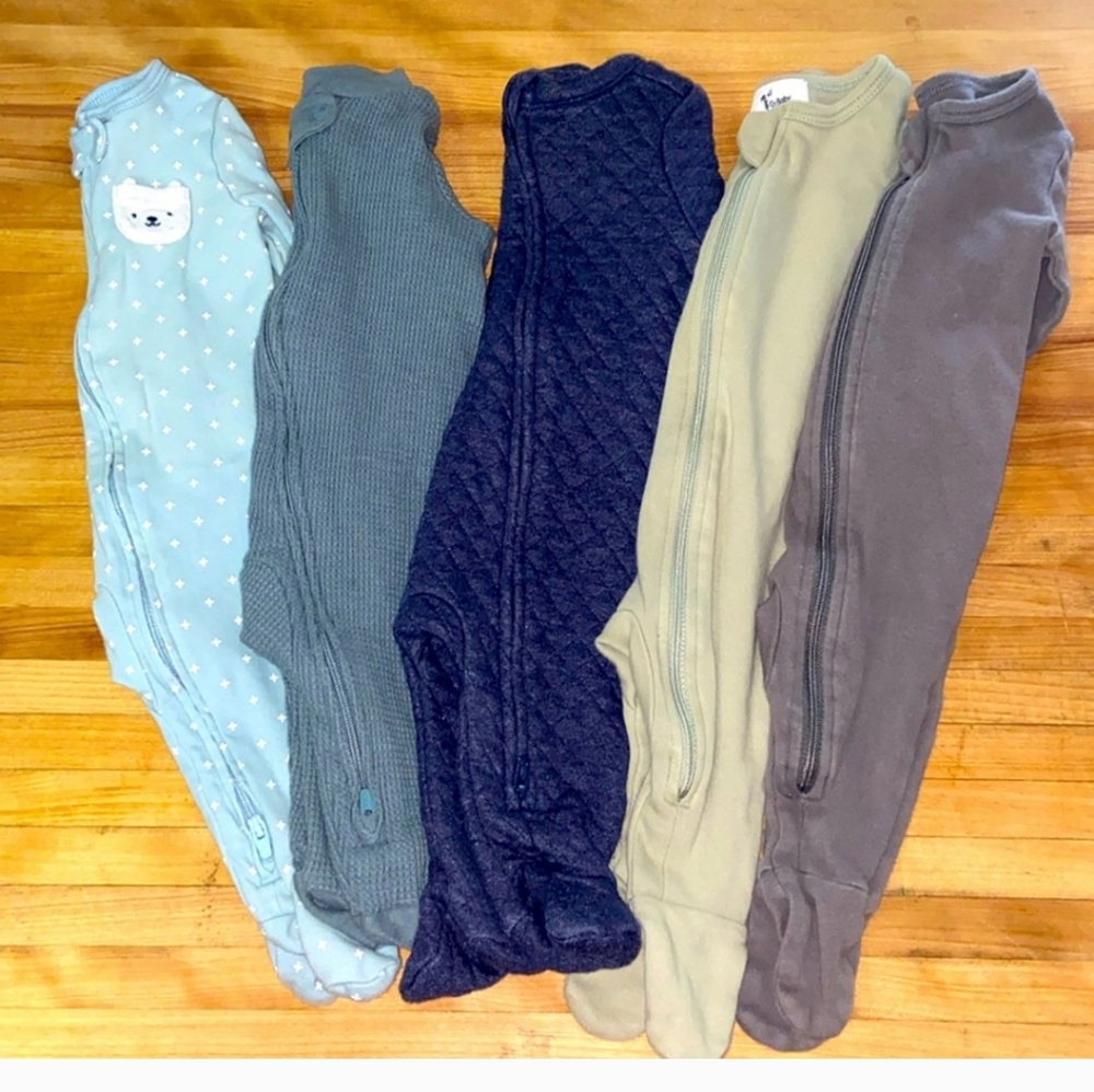 Bundle of 5 Boys 0-3 month footed sleeper pajamas
